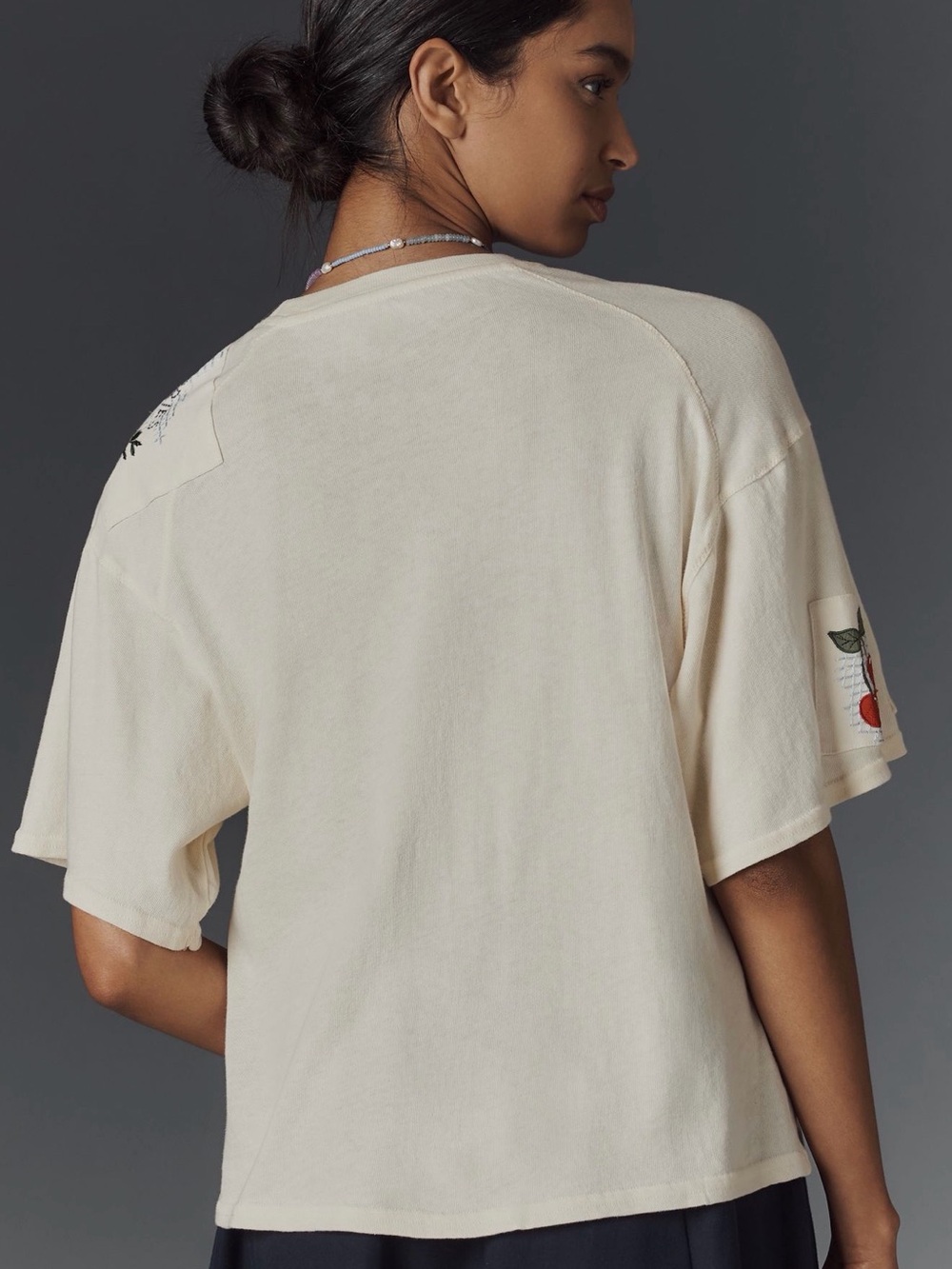 Anthropologie Maeve Fruit Patch Cream Short Sleeve Top - Picture 4 of 7